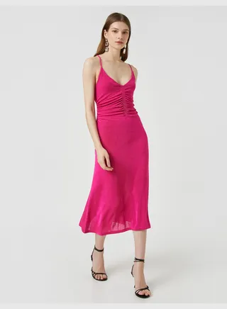 Strappy Dress Shirr Detail V Neck