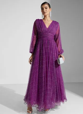 V-Neck Plisse Dress