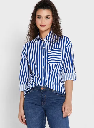Zip Pocket Detail Striped Shirt