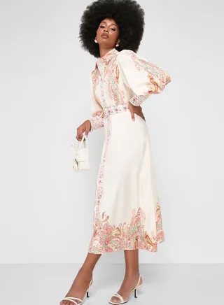 Puff Sleeve Printed Dress