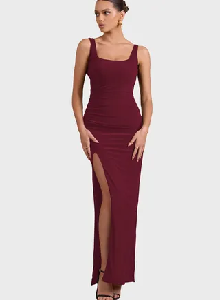 Square Neck Side Slit Dress