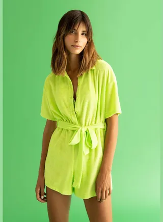 Woman Regular Fit Pyjamas Neck Short Sleeve Homewear Jump Suit