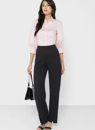 High Waisted Flared Pants With Slit