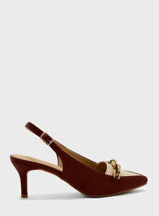Chunky Chain-Embellished Slingback Pumps