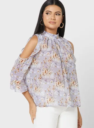 Cold Shoulder Printed Top