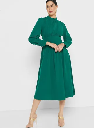 High Neck Ruched Dress