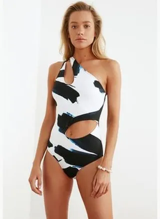 Abstract Pattern One-Shoulder Cut Out/Windowed Swimsuit TBESS21MA0107
