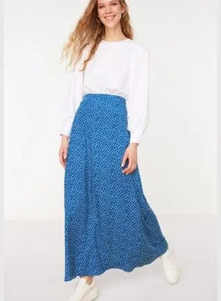 Indigo Polka Dot Patterned Knit Skirt TCTSS22EE0006.