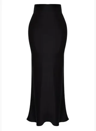 Black Satin Maxi Woven Skirt Skirt