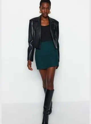 Emerald Green A-Line Mini Woven Skirt TWOSS22ET0136