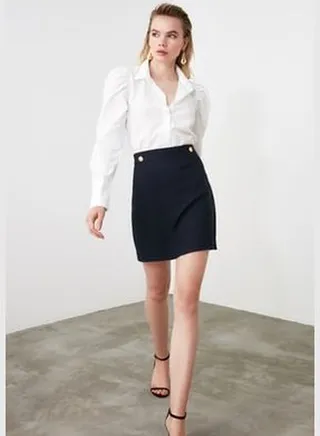 Navy Blue Mini A-Line Woven Skirt
