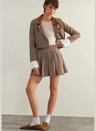 Brown Premium High Quality Mini Woven Skirt TWOAW24ET00259