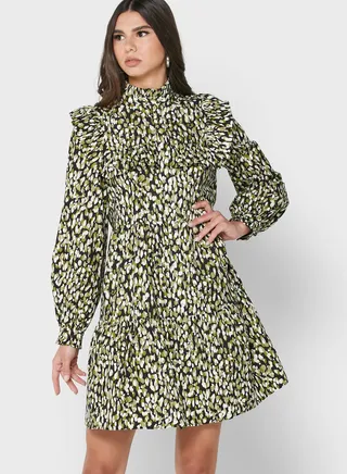 High Neck Printed Dress