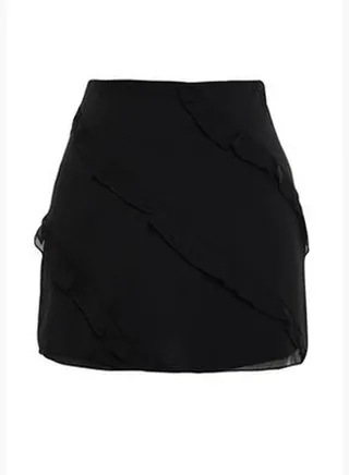 Black Chiffon Fabric Mini Length Woven Skirt TWOSS24ET00131