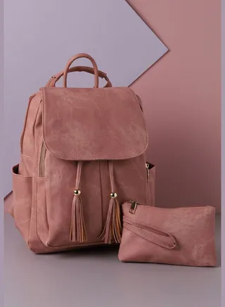 Textured Casual Backpack Combo Set with Zip Lock For Women