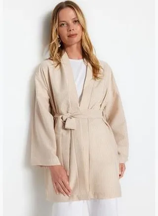 Weave See-through Striped Kimono & Kaftan with Stone Belt TCTSS23KK00001