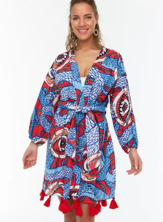 Printed Tie Detail Kimono