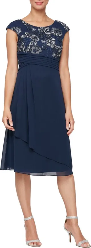 Embroidered Bodice A-Line Cocktail Dress