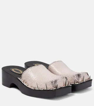 Embellished suede clogs