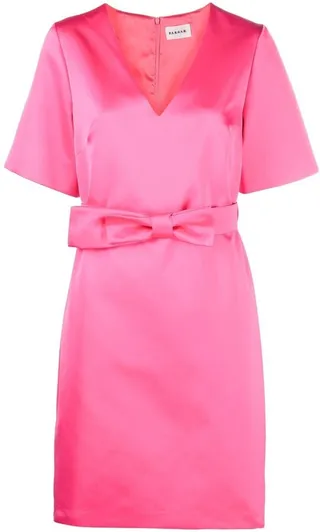 belted V-neck mini dress