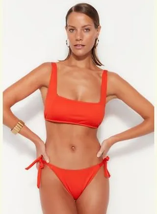 Red Bralette Textured Bikini Top TBESS23BU00102
