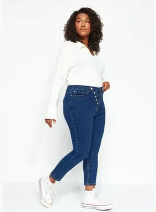 Dark Blue Normal Waist Additional Features Not Available Skinny Plus Size Jeans TBBAW24CJ00005