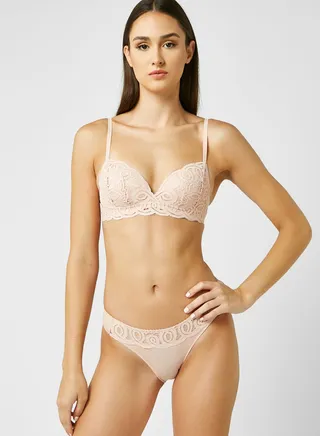 Lace Detail Push Up Bra & Hipster Brief Set