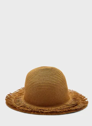 Frayed Detail Straw Fedora Hat