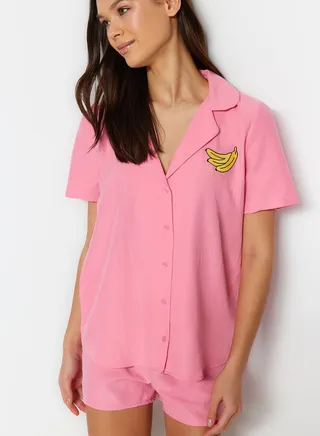 Embroidered Shirt & Pyjama Shorts Set