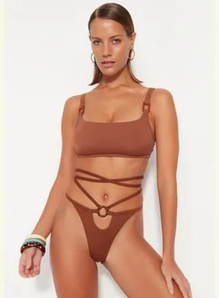 Brown Bralette Accessorized Bikini Top TBESS21BU0166