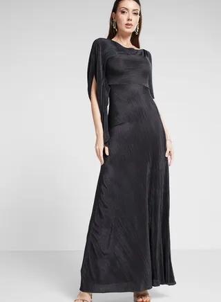 Self Pleated Flared Dress