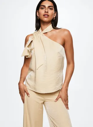 Ruched Detail Halter Neck Asymmetric Top