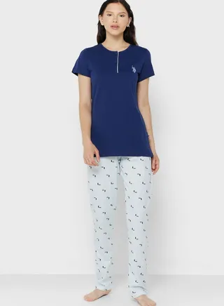 Button Detail Top & Pyjama Set