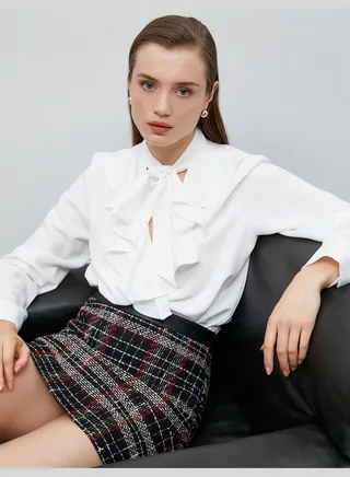 Foulard Detail Long Sleeve Voluminous Blouse