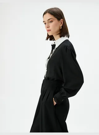Buttoned Ruffle Puff Sleeve Shirt