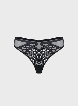 Lace Detail Mesh Thong