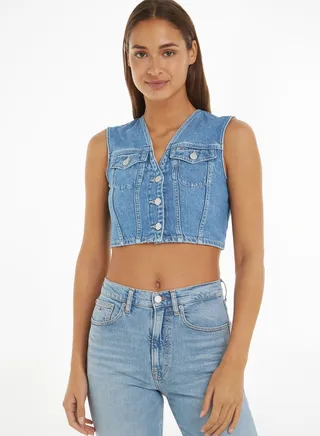 Pocket Detail Denim Vest Jacket
