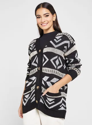 Intarsia Printed Cardigan