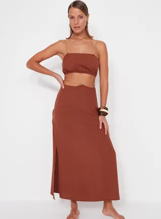 Chain Strap Crop Top & Maxi Skirt Set