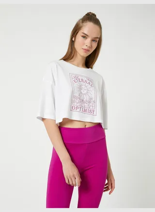 Printed Modal Blended Crop Yoga T-Shirt