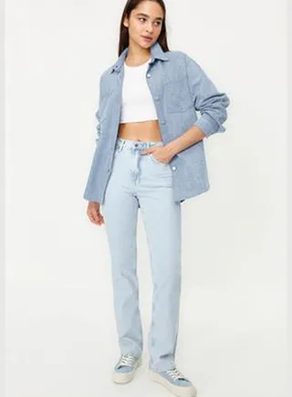 Ice Blue High Waist Straight Jeans TWOSS24JE00092