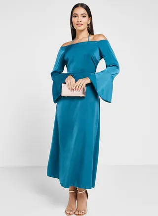 Cold Shoulder Satin Dress