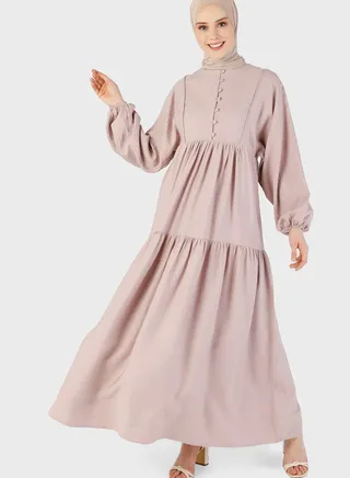 Round Neck Button Detail Dress