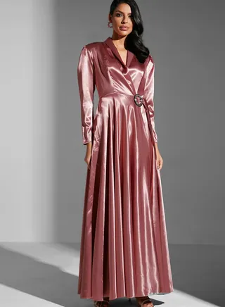 Hadia Ghaleb Wrap Front Dress With Brooch