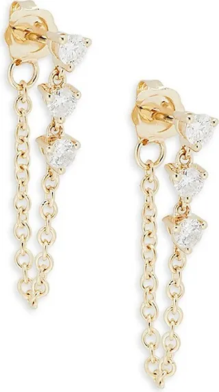 14K Yellow Gold & 0.40 TCW Diamond Chain-Drop Earrings