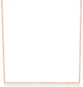 Simple Diamond Long Bar Pendant Necklace (18k Rose Gold)