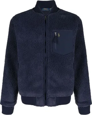 Blue Logo Embroidered Fleece Bomber Jacket