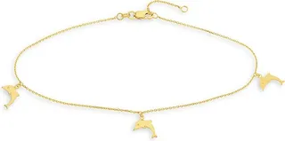 14K Yellow Gold Trio Dangle Dolphin Anklet