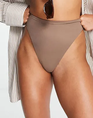 ASOS DESIGN high leg high waist bikini bottom in brown