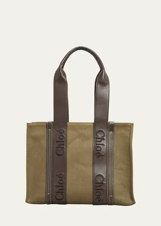 Woody Medium Logo Linen Tote Bag